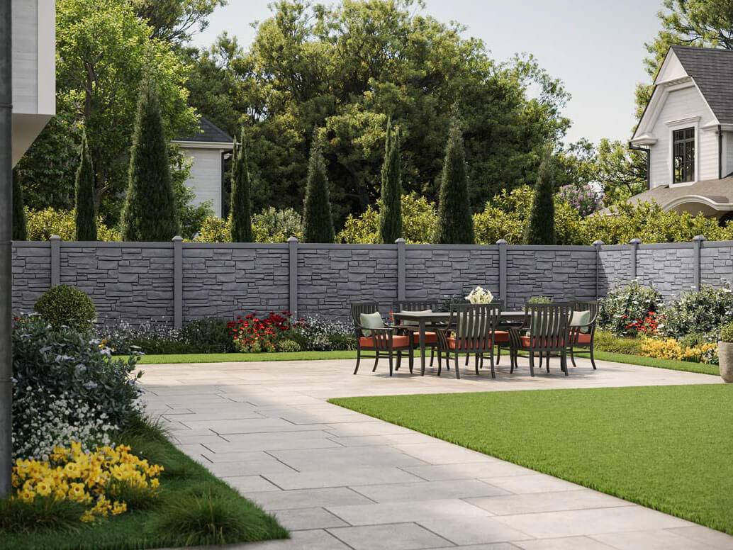 Granite composite fence installed around a backyard in St. Louis Missouri